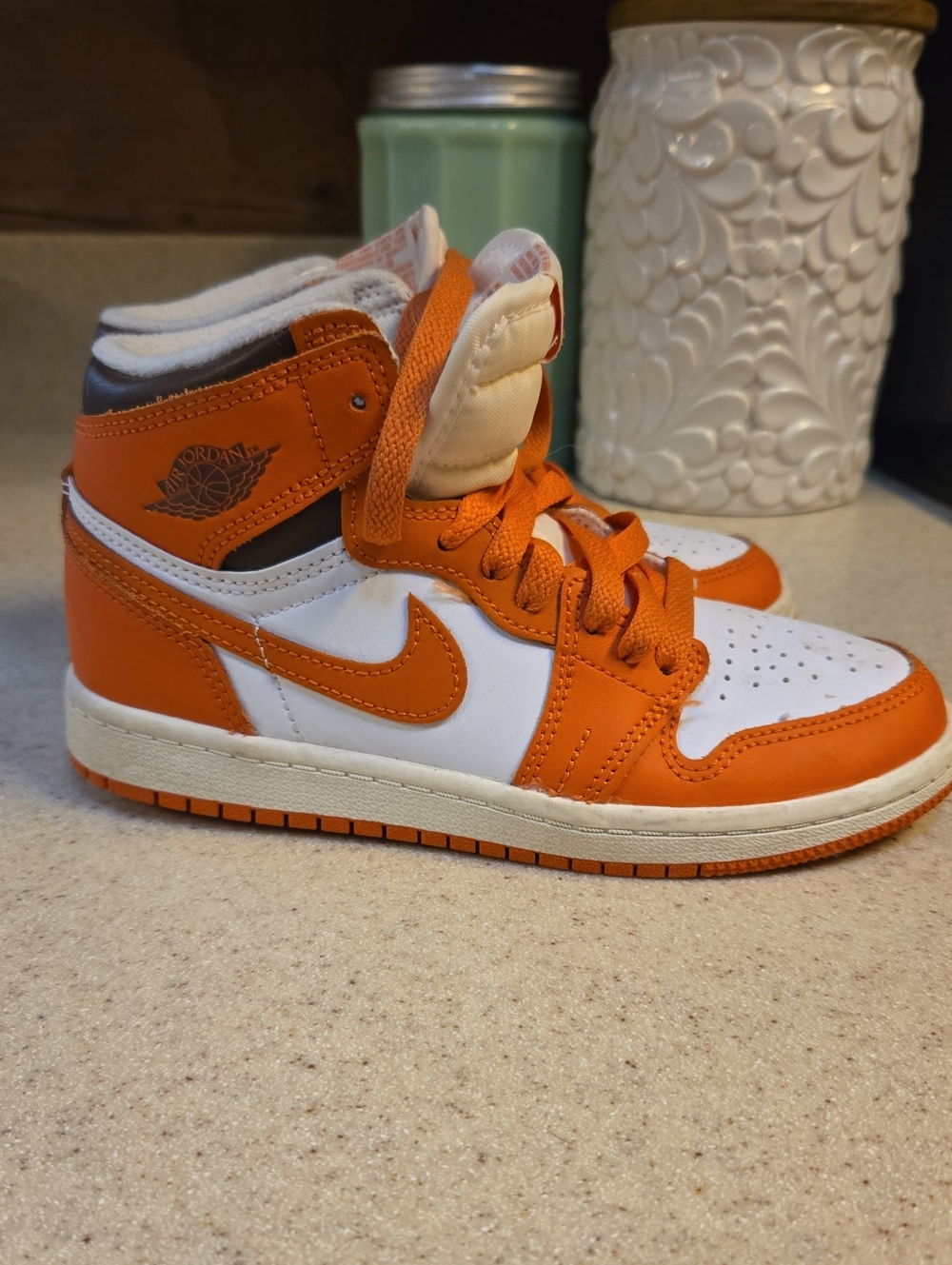 Jordan Kids Orange and White High-Top Sneakers